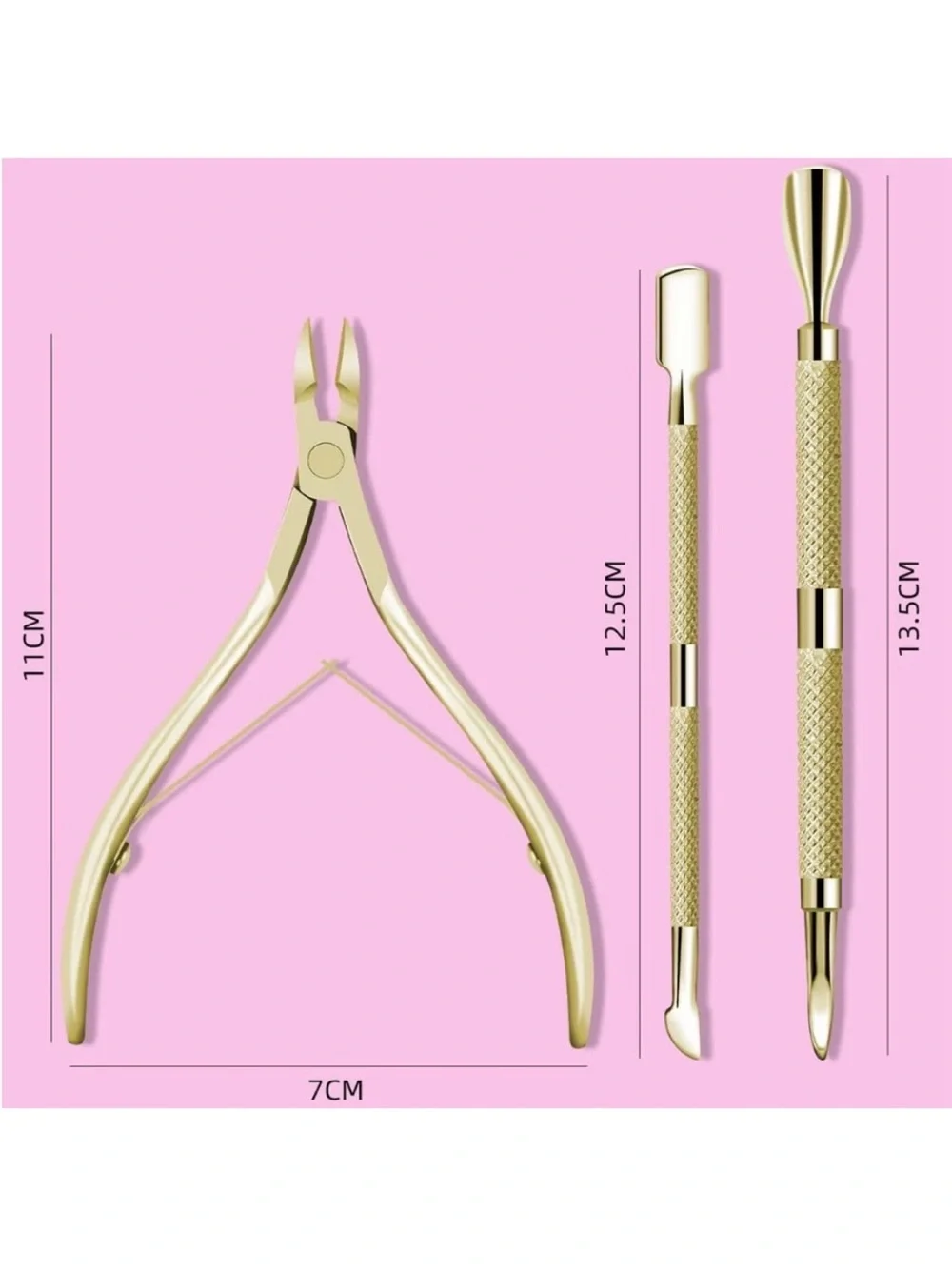 Gold Stainless Steel Cuticle Nipper and Pushers Set
